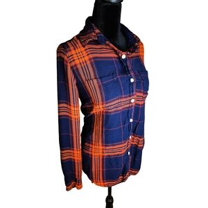 Mossimo Supply Co. Orange and Blue Plaid Button Down Shirt